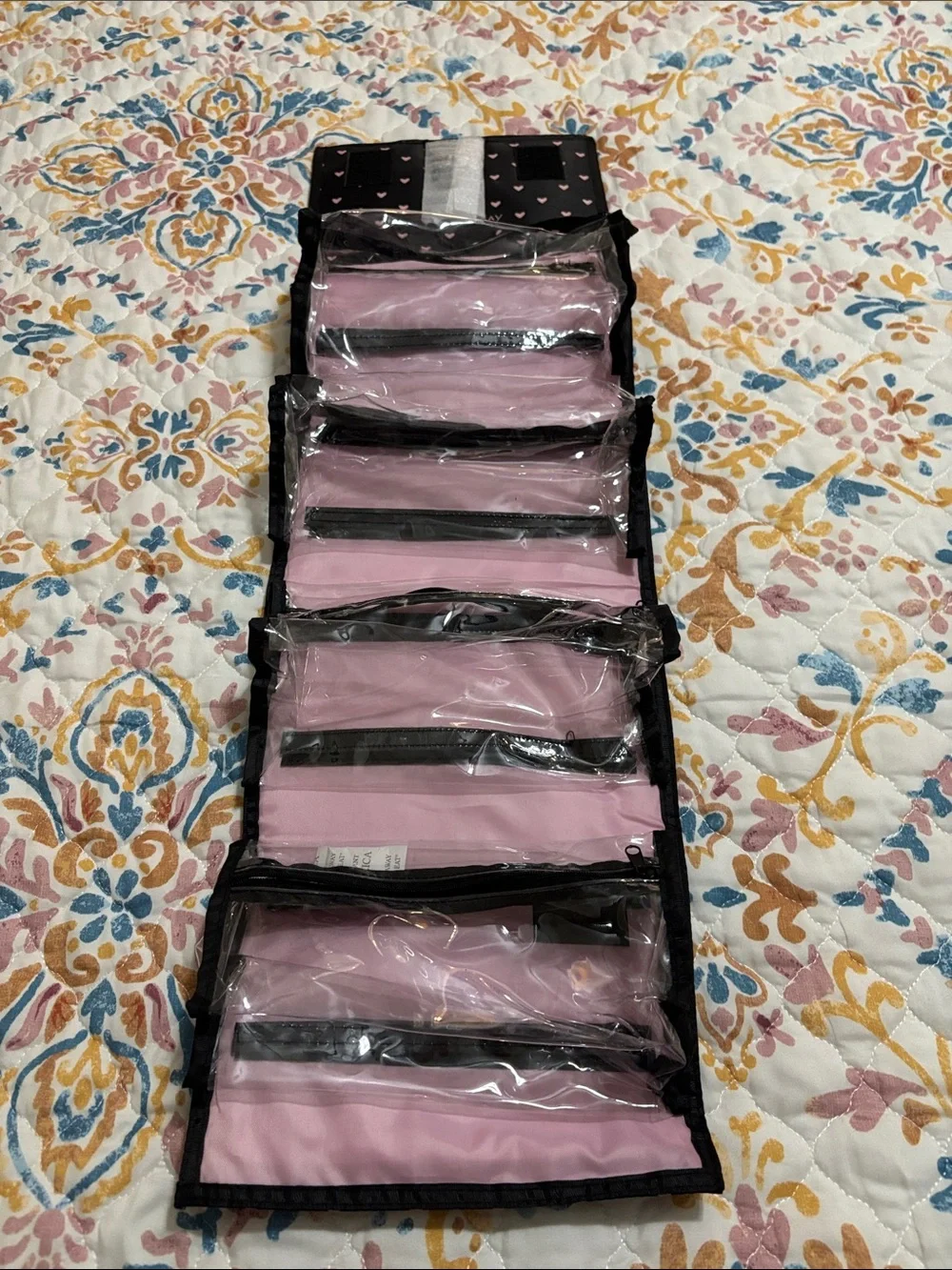 Mary Kay Black Cosmetic Case with Pink Heart Print
